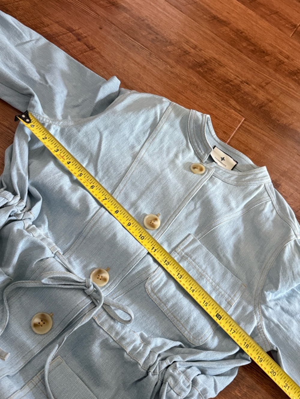 Tuckernuck Crosby Chambray Dress Button Front Tie Waist Pockets Light Blue - Picture 11 of 15